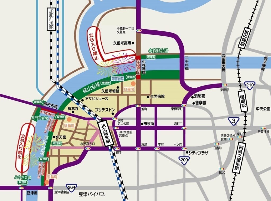 筑後川花火大会map